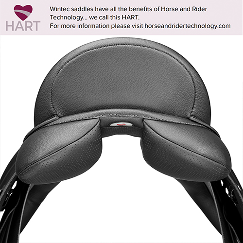 Sela de cavalo preta com texto e logotipo da marca HART