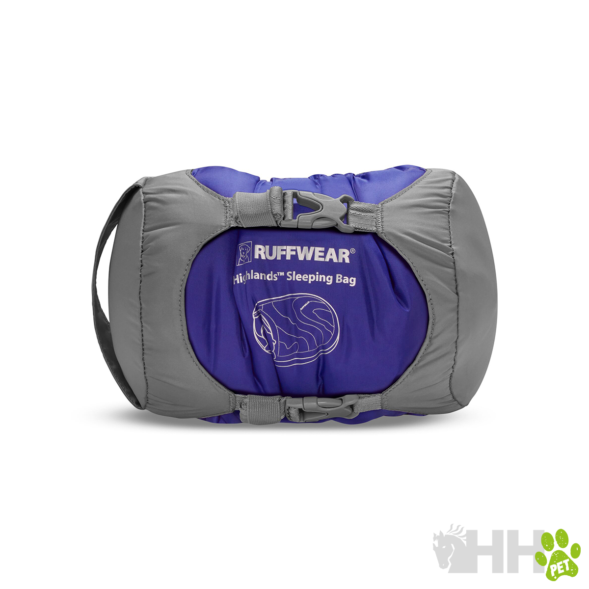 Saco de dormir RUFFWEAR Highlands azul e cinza com alça e fecho