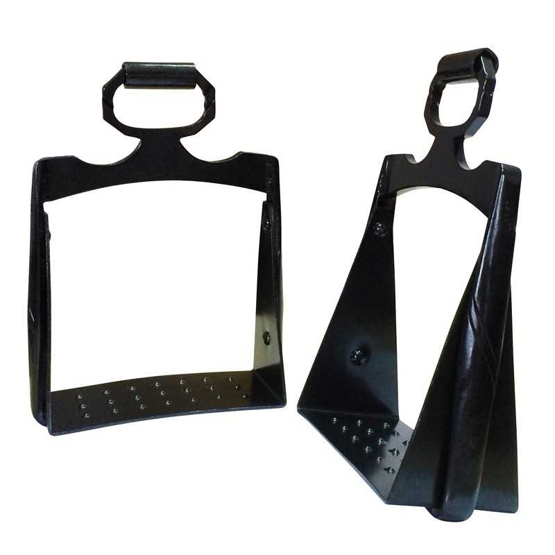 Par estribos de equitação em metal preto brilhante