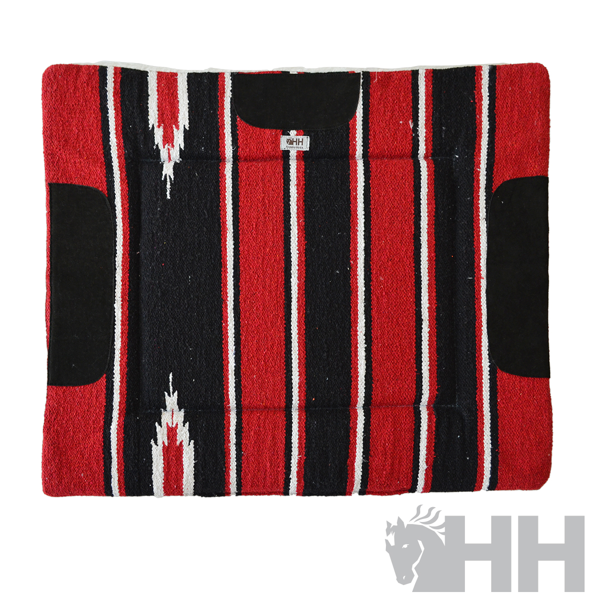 Tapete ou manta listrada com vermelho, preto e branco