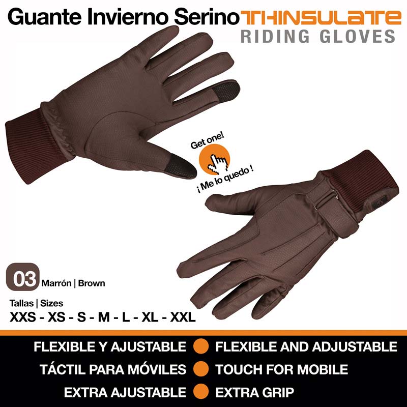 Par de luvas marrons flexíveis e ajustáveis para inverno com grip extra