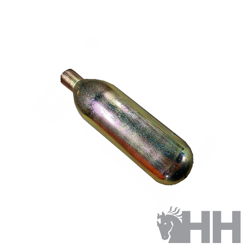 Cilindro metálico prateado com ponta rosqueada sobre fundo branco