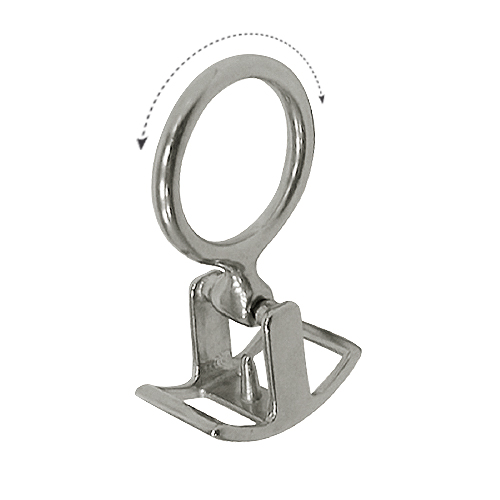 Anel metálico prateado com suporte triangular e argola circular