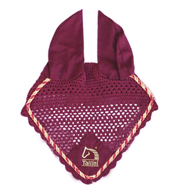 Touca para cavalo bordô com orelhas e borda colorida, etiqueta Tattini