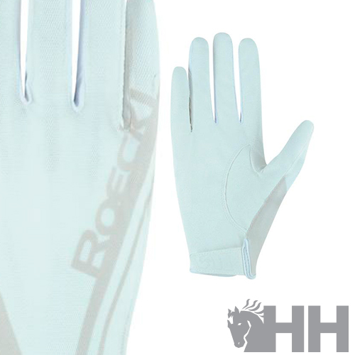 luvas brancas em tecido fino com texto ROECKL