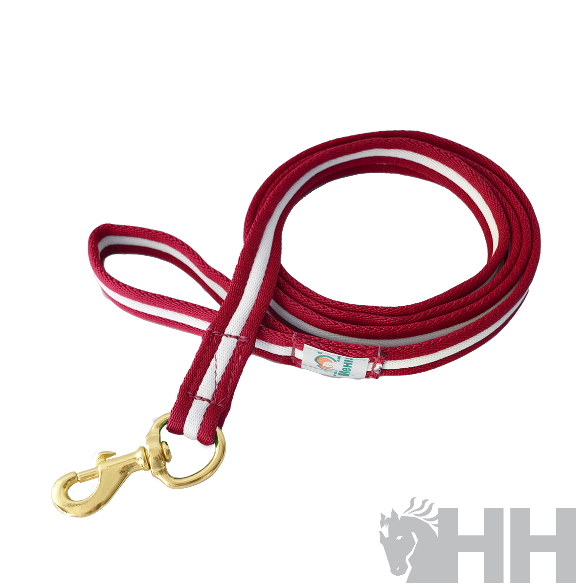 Trela vermelha com mosquetão dourado e risca branca