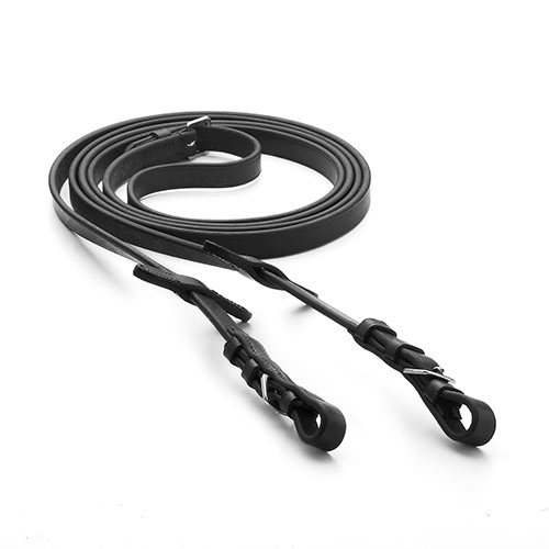 Cabo ou correia de couro preto com extremidades trançadas