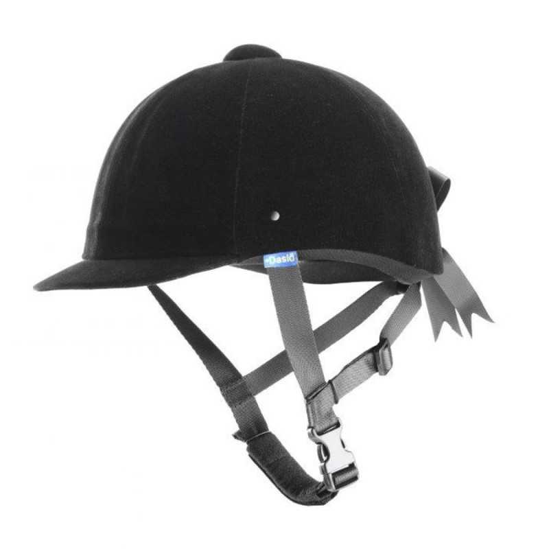Capacete de equitação preto com fita cinza e etiqueta azul Basic