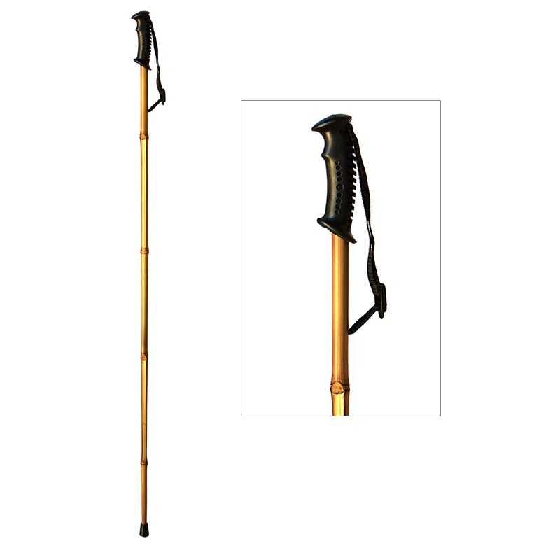 Cajado de caminhada em bambu com punho preto e pulseira ajustável