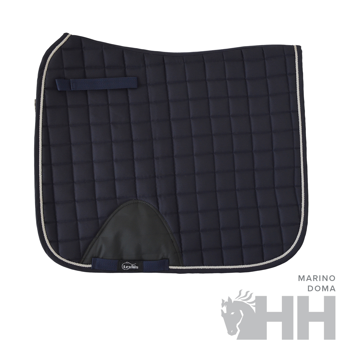 Tapete azul marinho para cavalo com padrão acolchoado e reforço preto