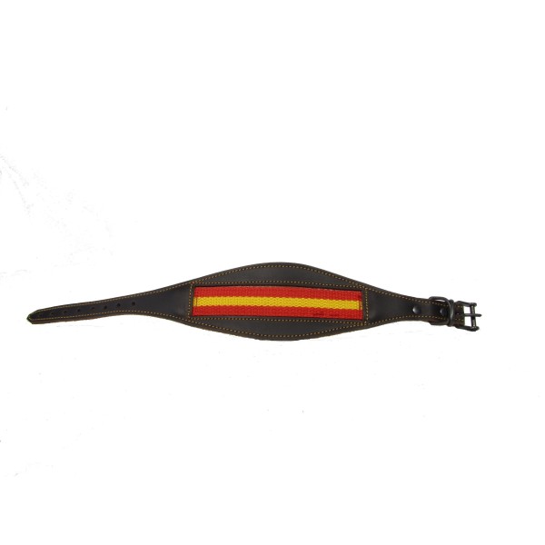 Correia de couro com faixa tricolor amarela e vermelha