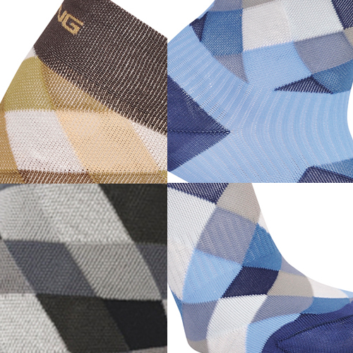 Meias com padrão geométrico colorido e marca PING