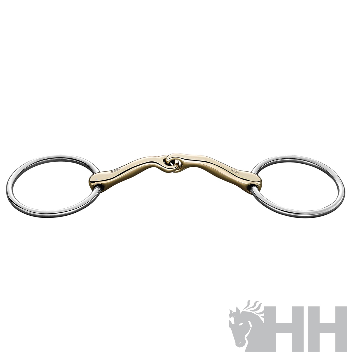 Freio de embocadura para cavalo em aço inoxidável e metal dourado