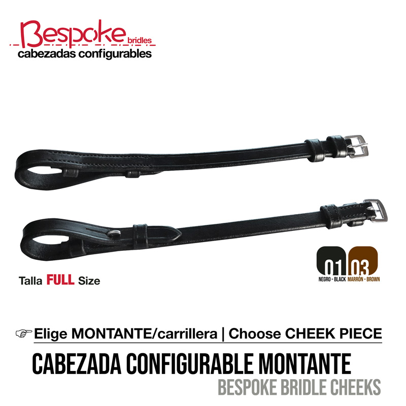 Cabeçada configurável montante de couro preto com fivela metálica prateada