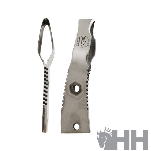 Duas lâminas metálicas prateadas, uma com padrão quadriculado e outra com recortes e texto HH JUL 19