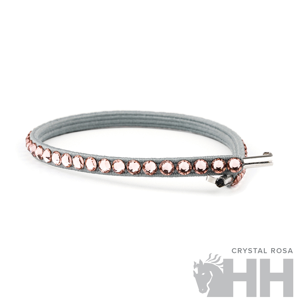 Pulseira fina com cristais rosa e base cinzenta