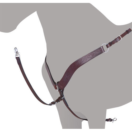 Peitoral castanho em couro para cavalo com correias ajustáveis e ferragens metálicas