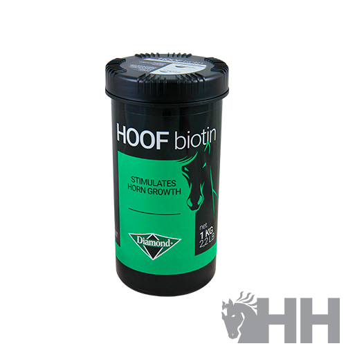 Pote preto com rótulo verde do produto HOOF biotin Diamond