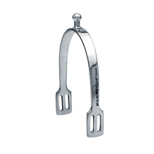 Espora metálica prateada com gravação 'SERONI 15mm'