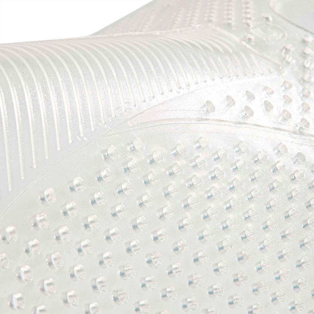 Superfície plástica transparente com relevo de botões e linhas