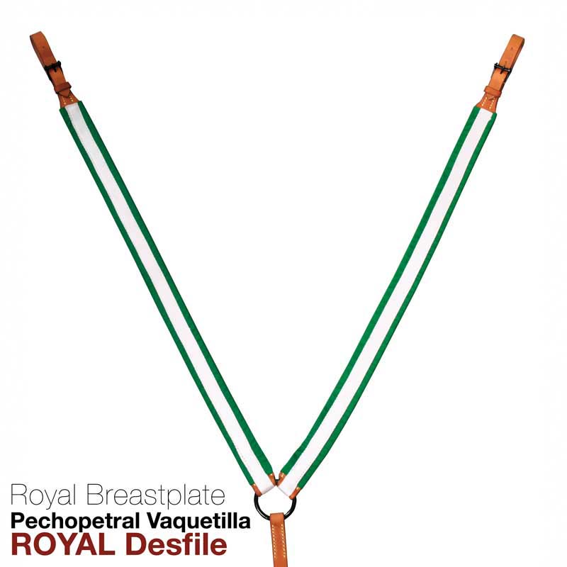 Peitoral Royal Breastplate verde, branco e vaqueta castanha