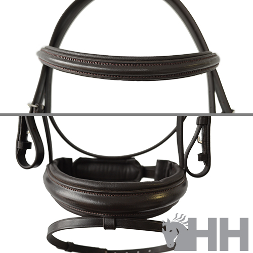 Bridão de couro castanho escuro com acolchoamento e tiras ajustáveis