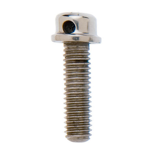 Parafuso metálico cromado com cabeça redonda e rosca