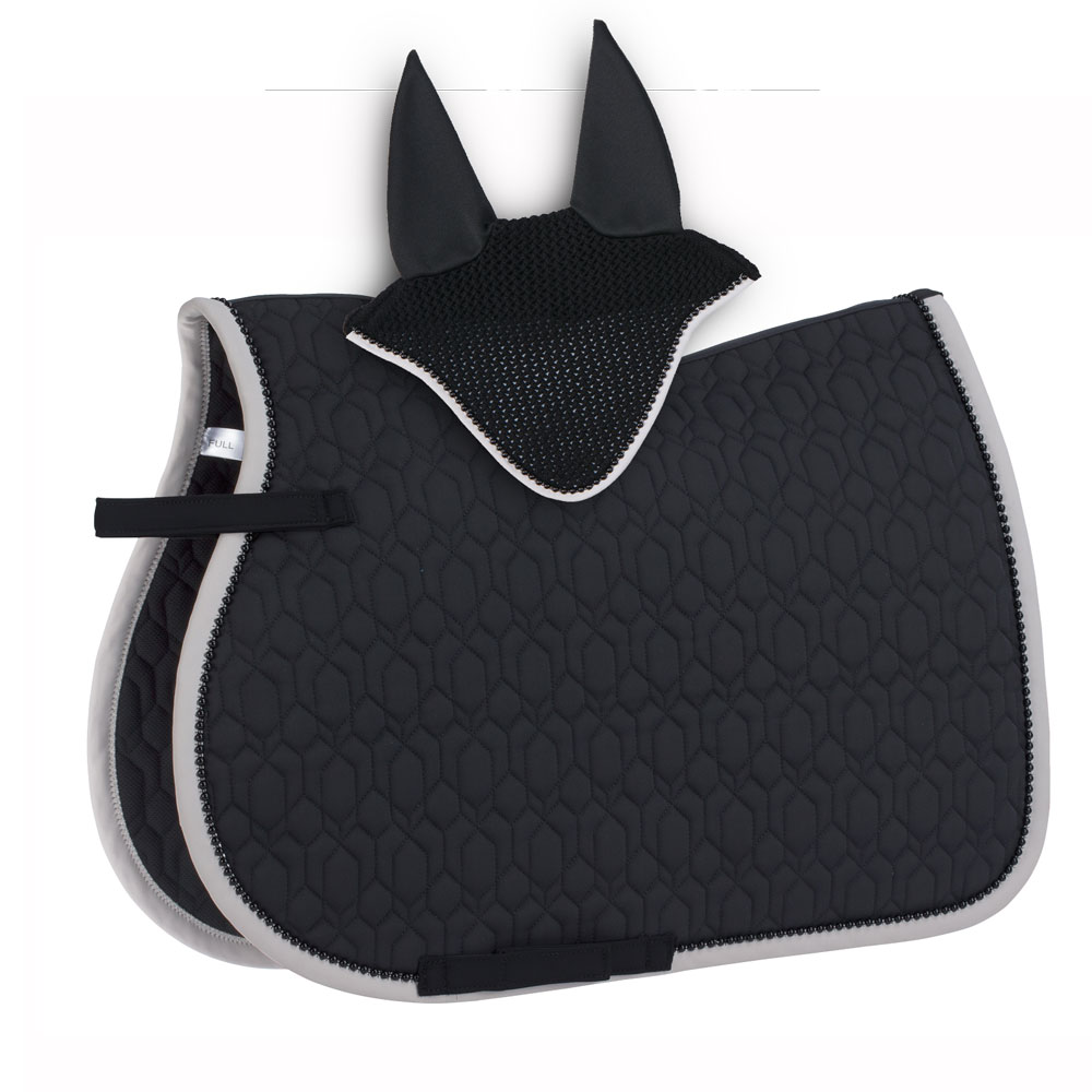 Tapete de sela para cavalo preto acolchoado com touca para orelhas preta