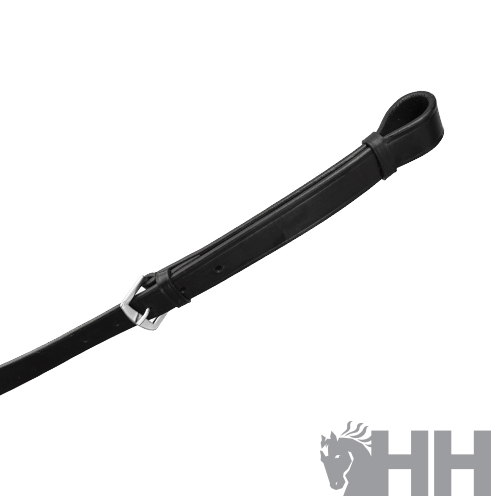 Correia de couro preta com fivela metálica e logótipo HH