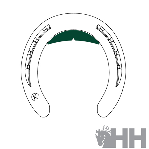 Ferradura branca com detalhes verdes e pretos e logotipo HH