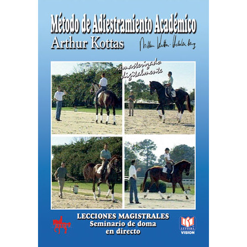 Capa de livro azul com texto e quatro fotos de treino de cavalos ao ar livre