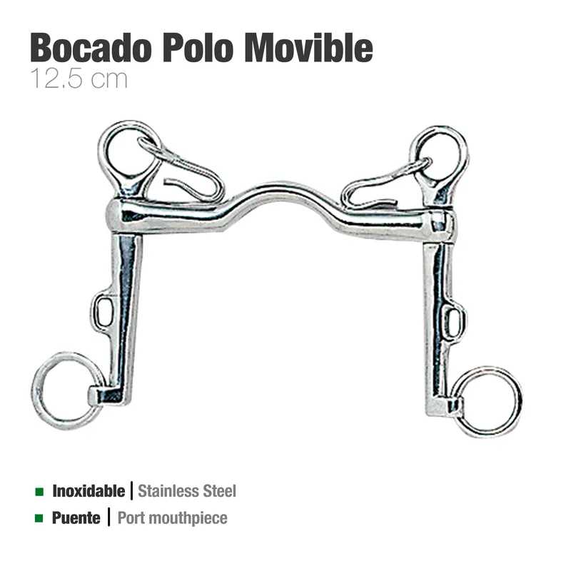 Bocado Polo Móvel de aço inoxidável 12,5 cm com argolas e articulação móvel