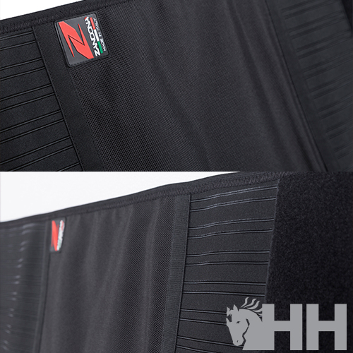 Cinto suporte lombar preto com faixas elásticas e etiqueta Zone