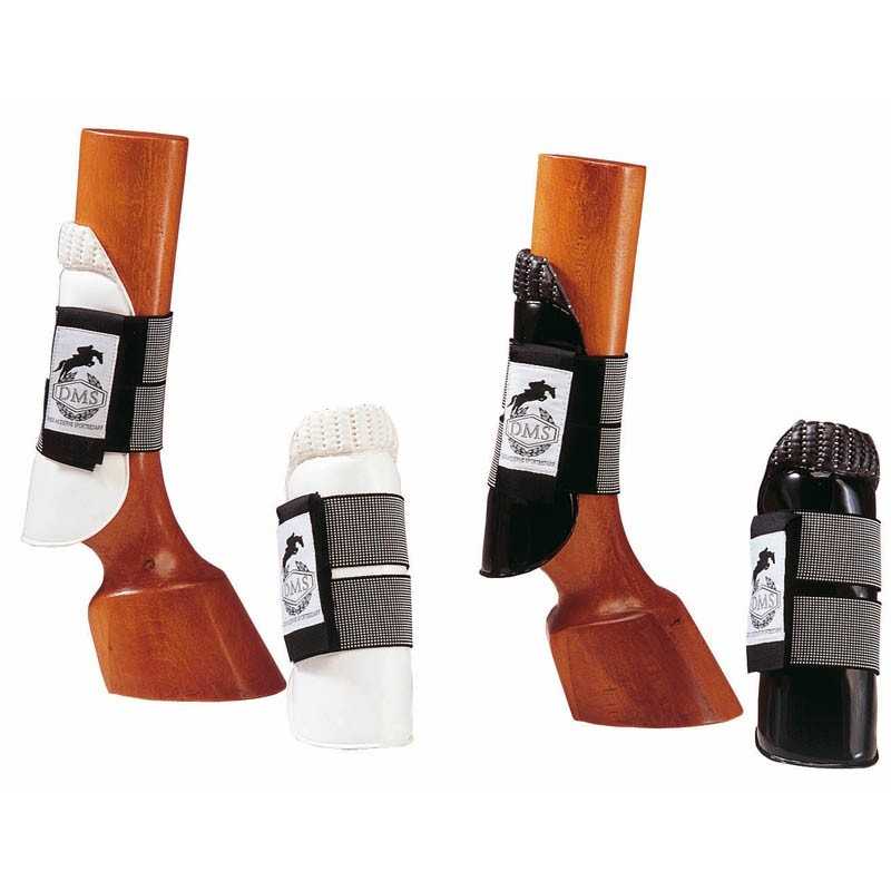 proteções para cascos de cavalo brancas e pretas com velcro e logotipo OMAS