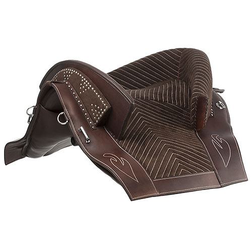 Sela de equitação em couro castanho com acolchoamento texturizado