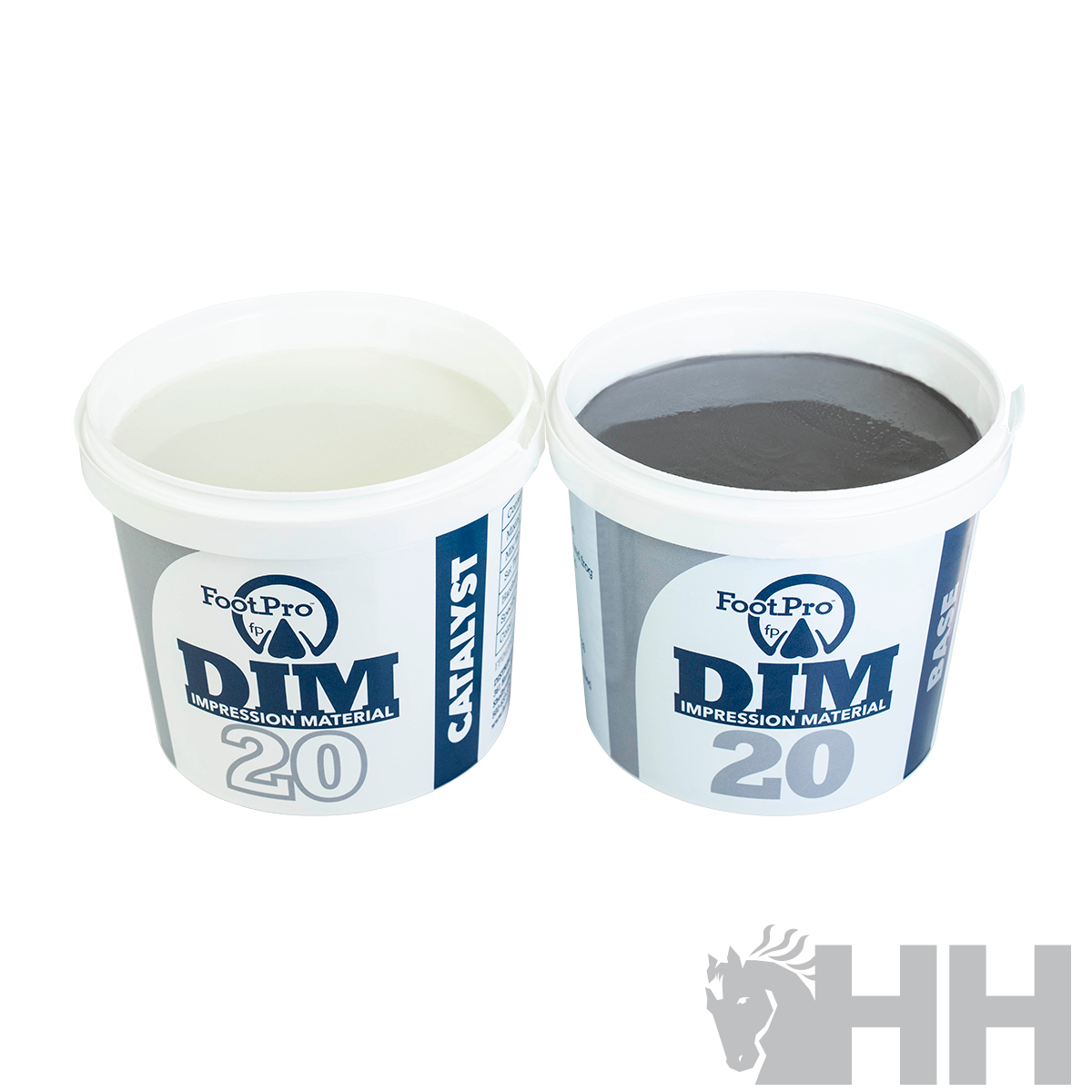 Duas embalagens de material de impressão DIM 20 FootPro, uma branca e uma preta