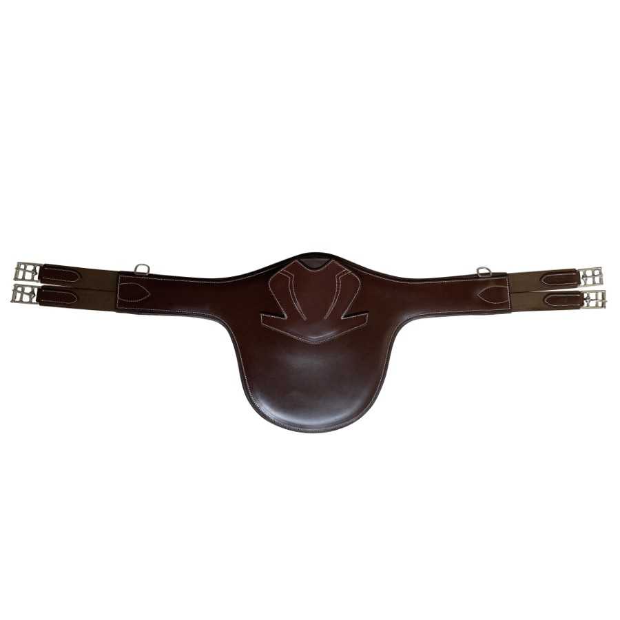 Cinturão abdominal em pele castanha escura com fivelas metálicas prateadas