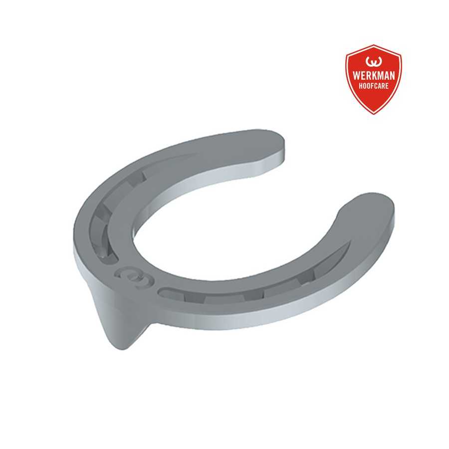 Ferradura cinza com logótipo WERKMAN HOOFCARE em fundo branco