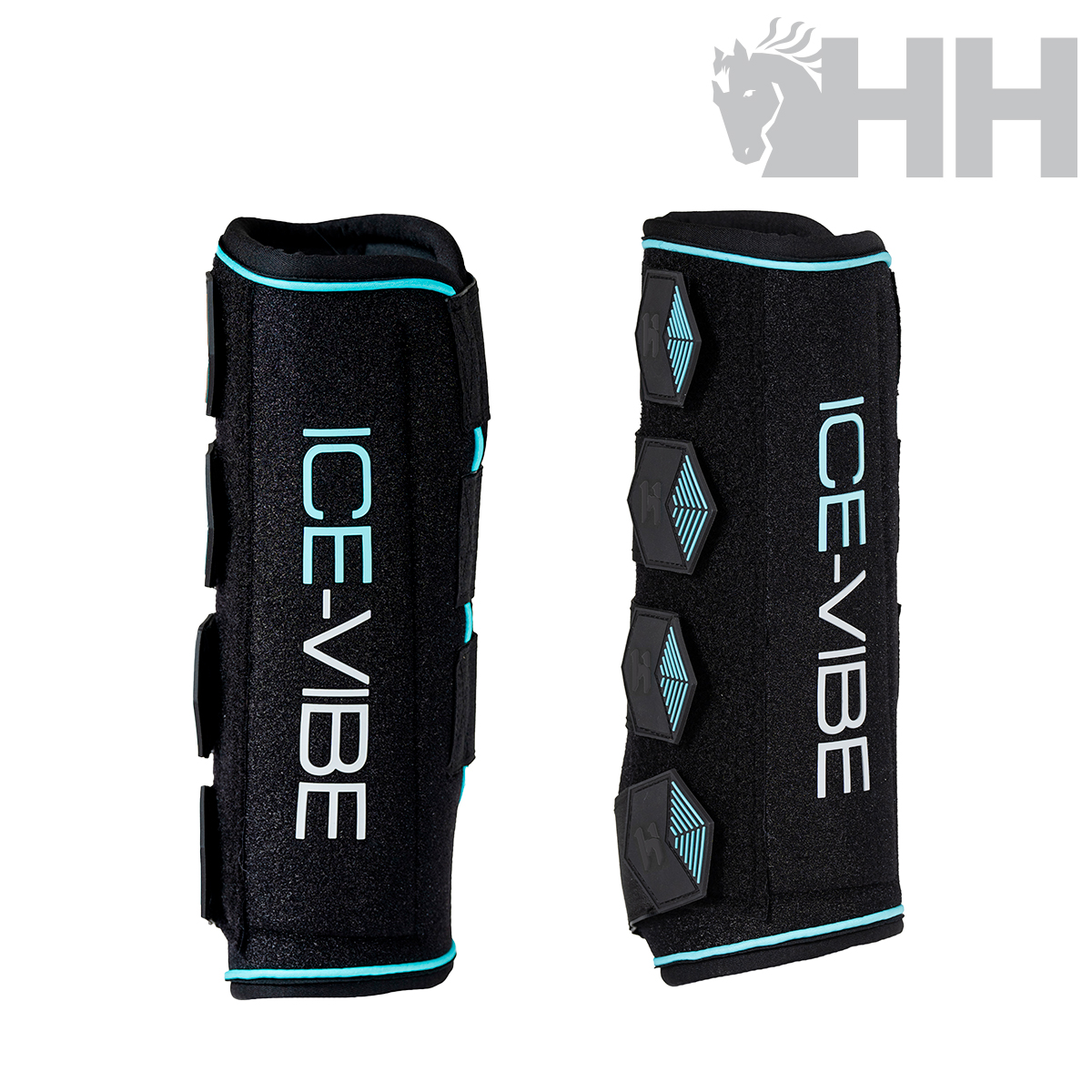 Protetores para patas de cavalo ICE-VIBE pretos com detalhes azuis