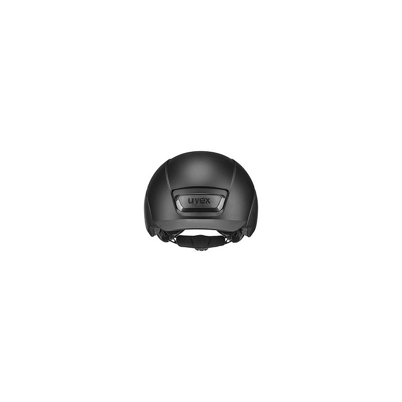 Capacete preto com texto uvex