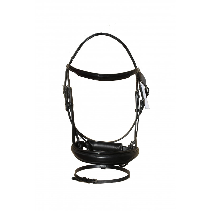 Cabresto de sela para cavalo em couro preto com almofada