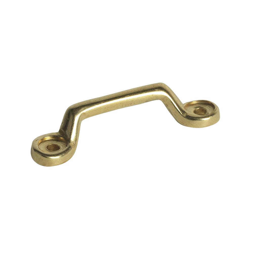 Puxador metálico dourado com duas bases circulares para parafusos