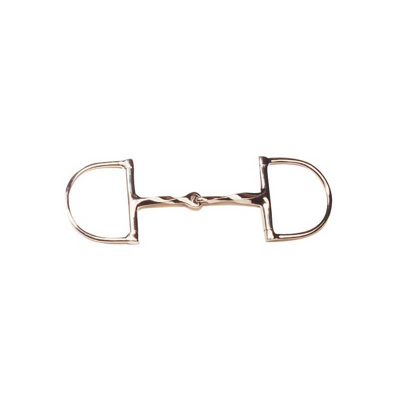 Freio metálico dourado para cavalo com argolas em D e ligação central