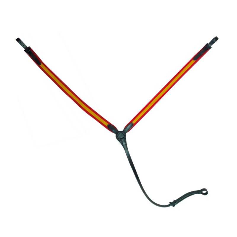 Cabresto tipo peitoral vermelho e amarelo com negro