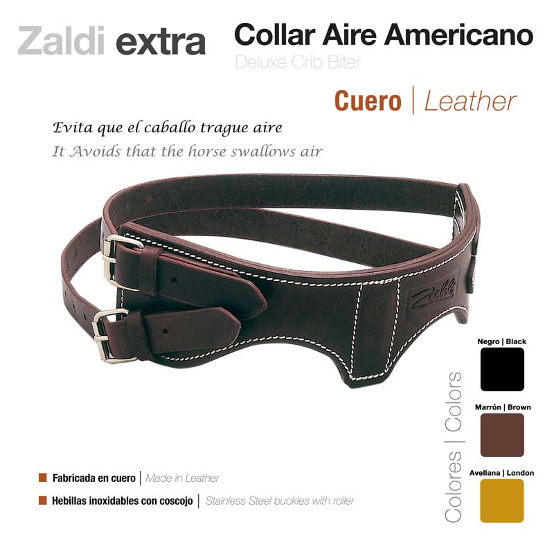 Colar de couro marrom com costuras brancas para cavalo com fivelas inoxidáveis
