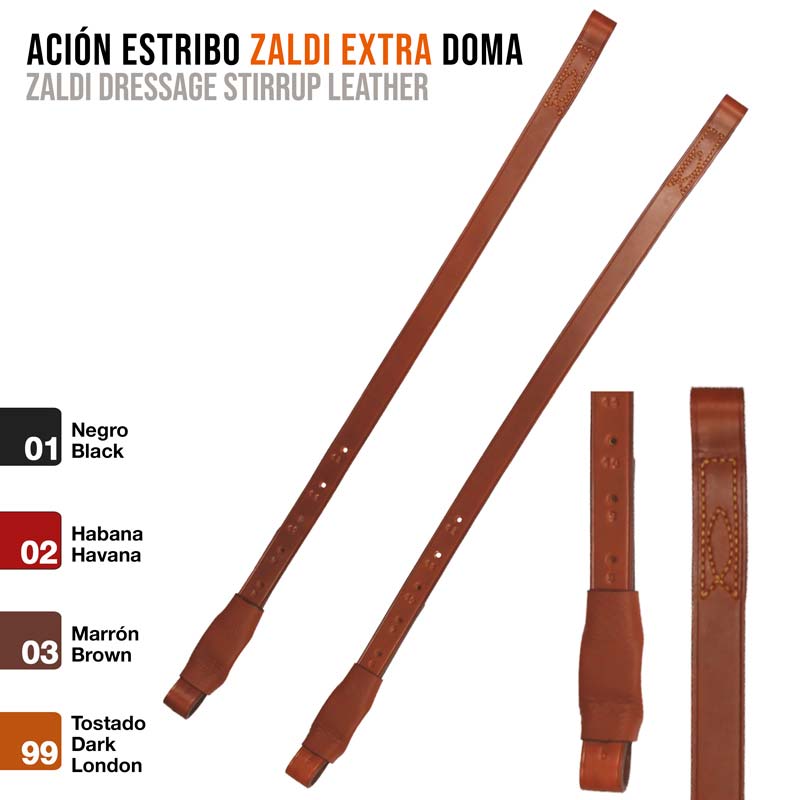 Estribos de couro castanho tostado Zaldi Extra com costura decorativa