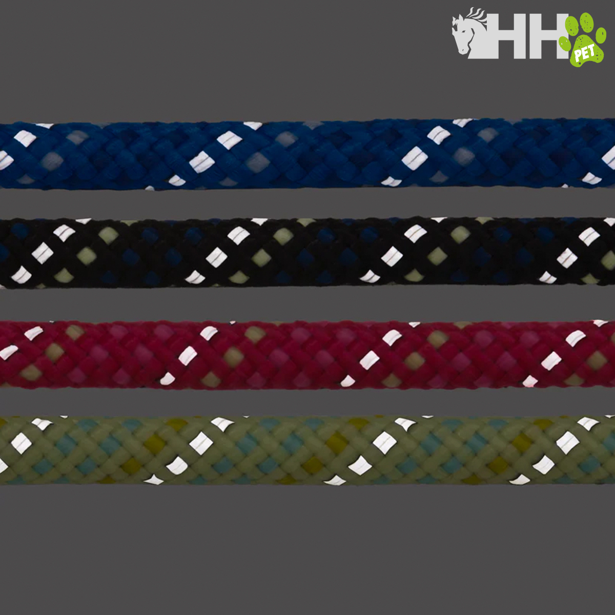 Cordas trançadas coloridas para animais de estimação com detalhes refletivos