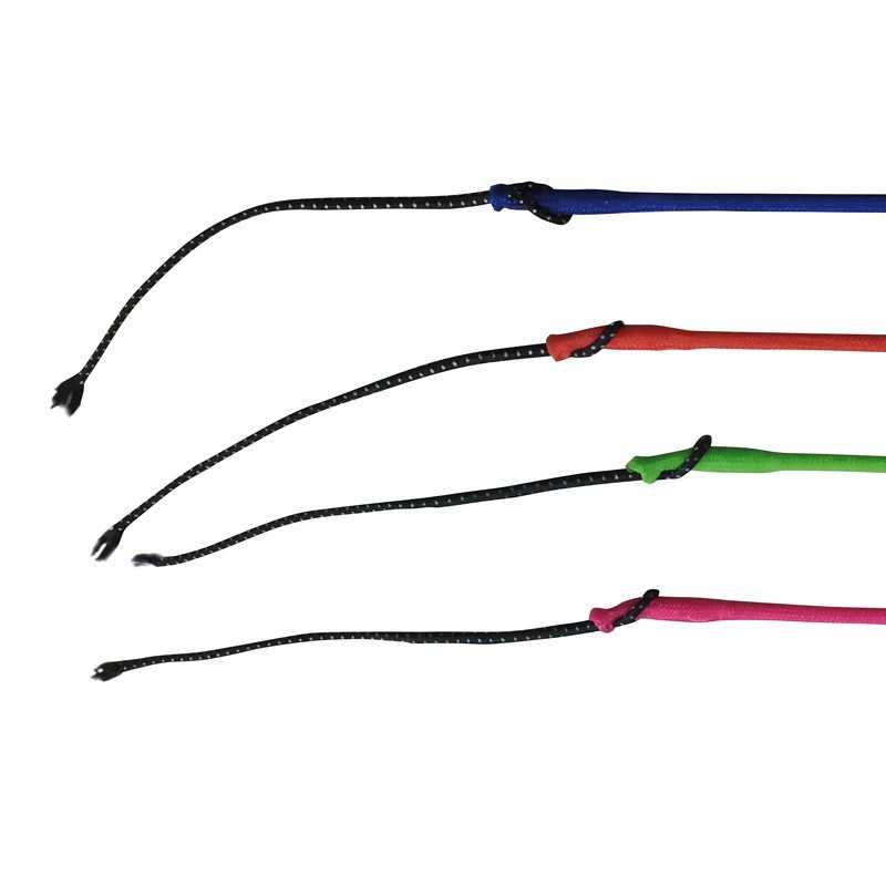 Cabos de nylon coloridos com pontas pretas e nós ajustáveis