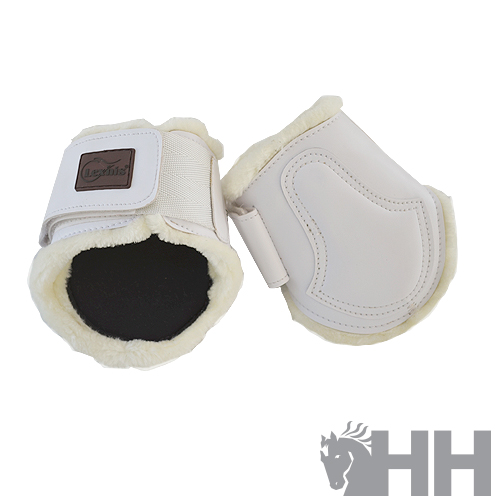 Botas protetoras brancas para cavalo com interior forrado e fecho de velcro