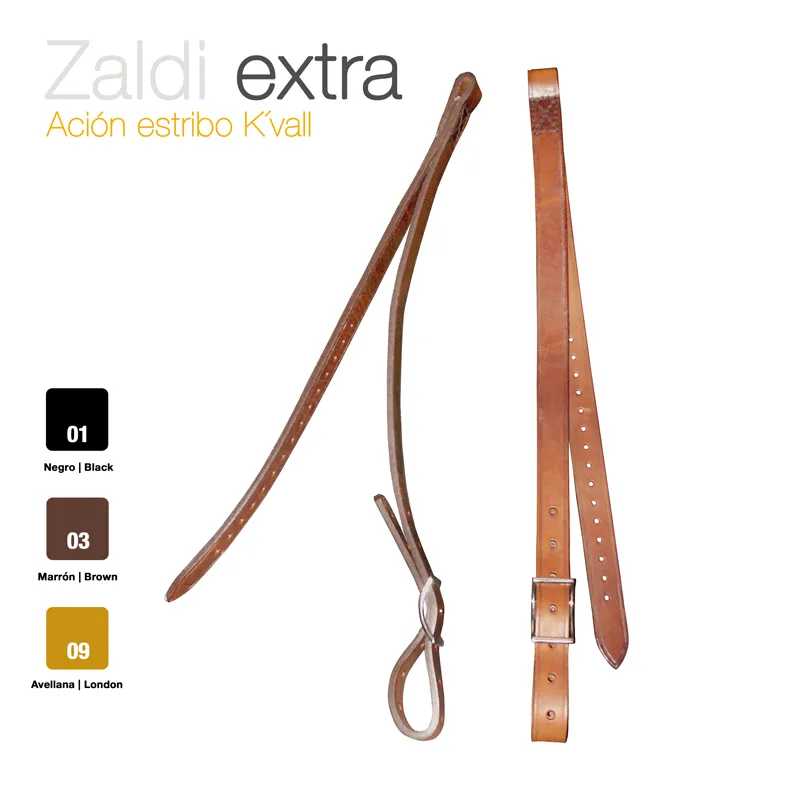 Correias de couro castanho claro para equitação com fivela metálica e múltiplos furos de ajuste Zaldi extra